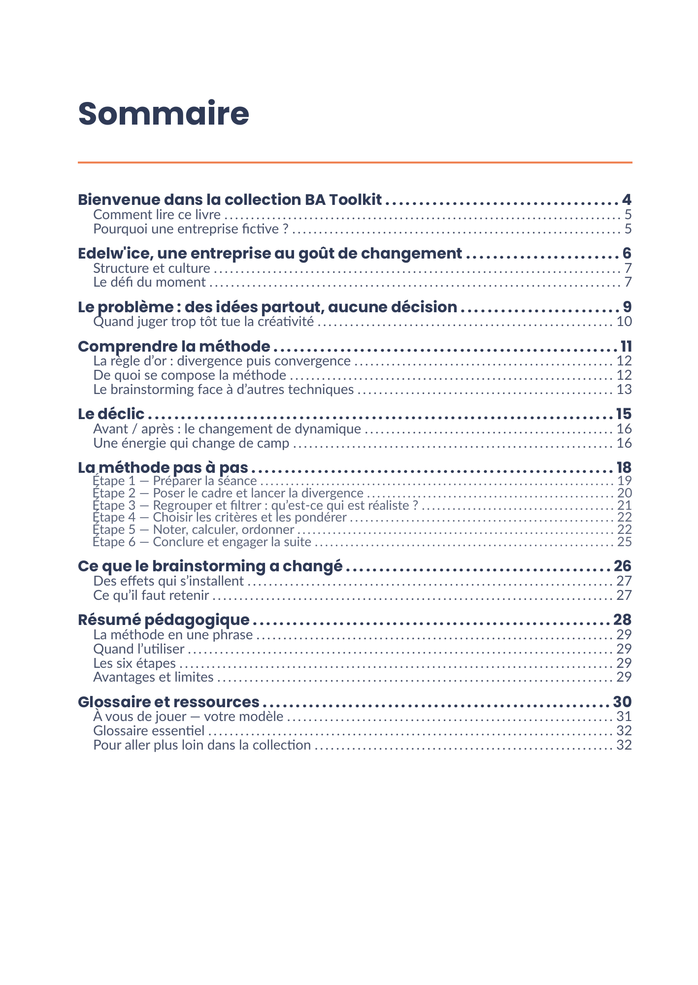 Sommaire complet de l'eBook Brainstorming