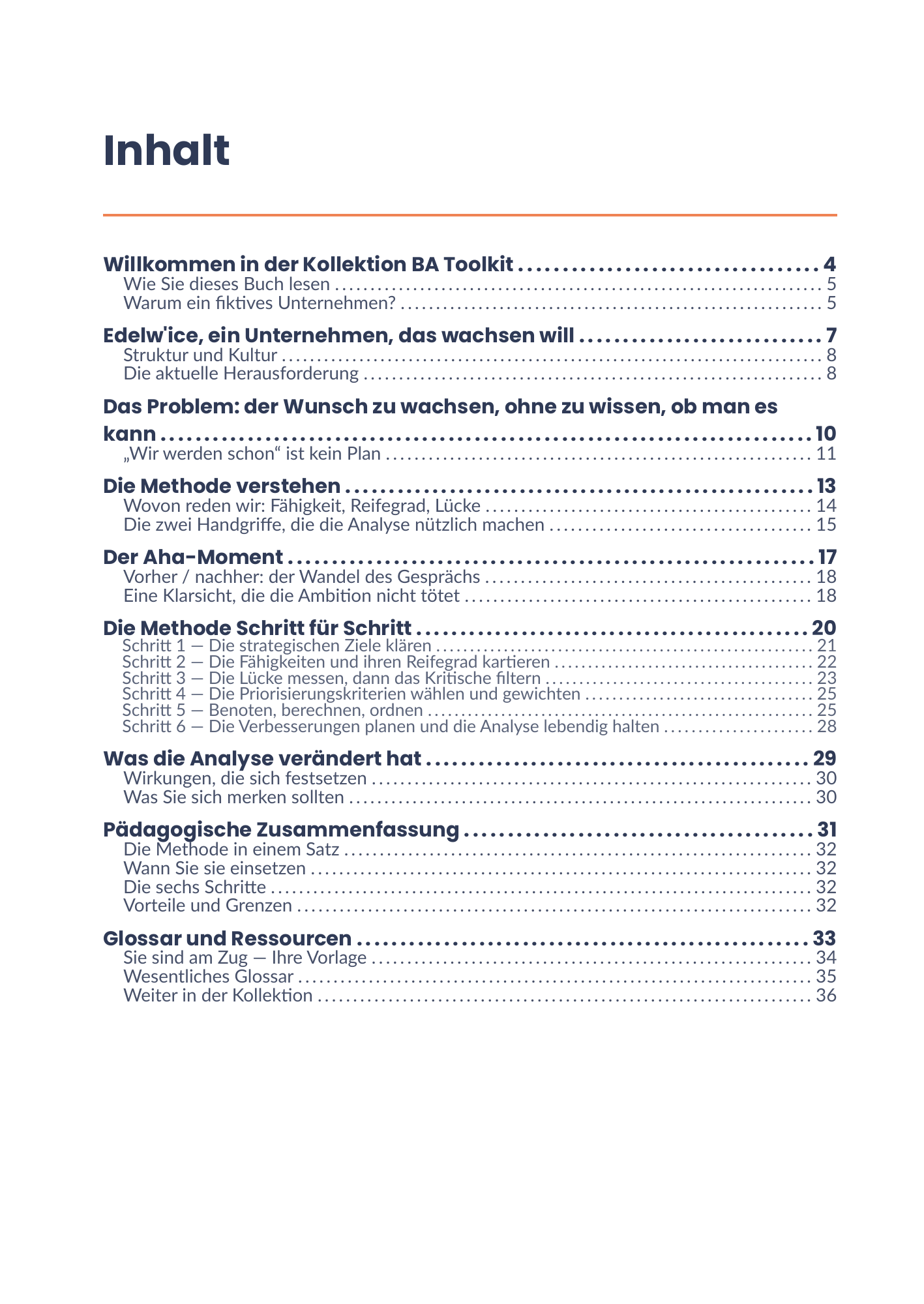 Vollständiges Inhaltsverzeichnis des E-Books 06 - Analyse de capacité de l'entreprise