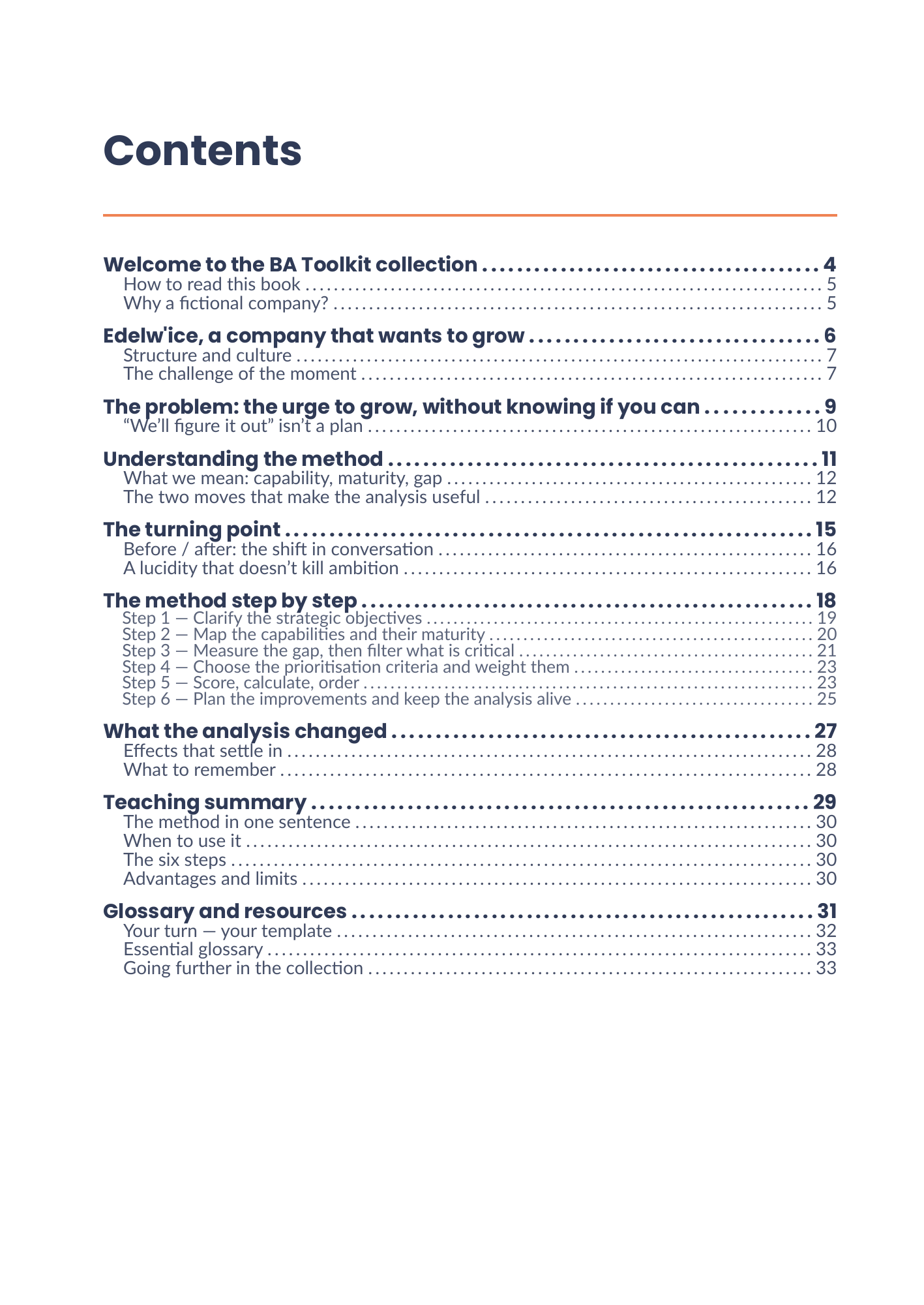 Full table of contents of the eBook Business Capability Analysis