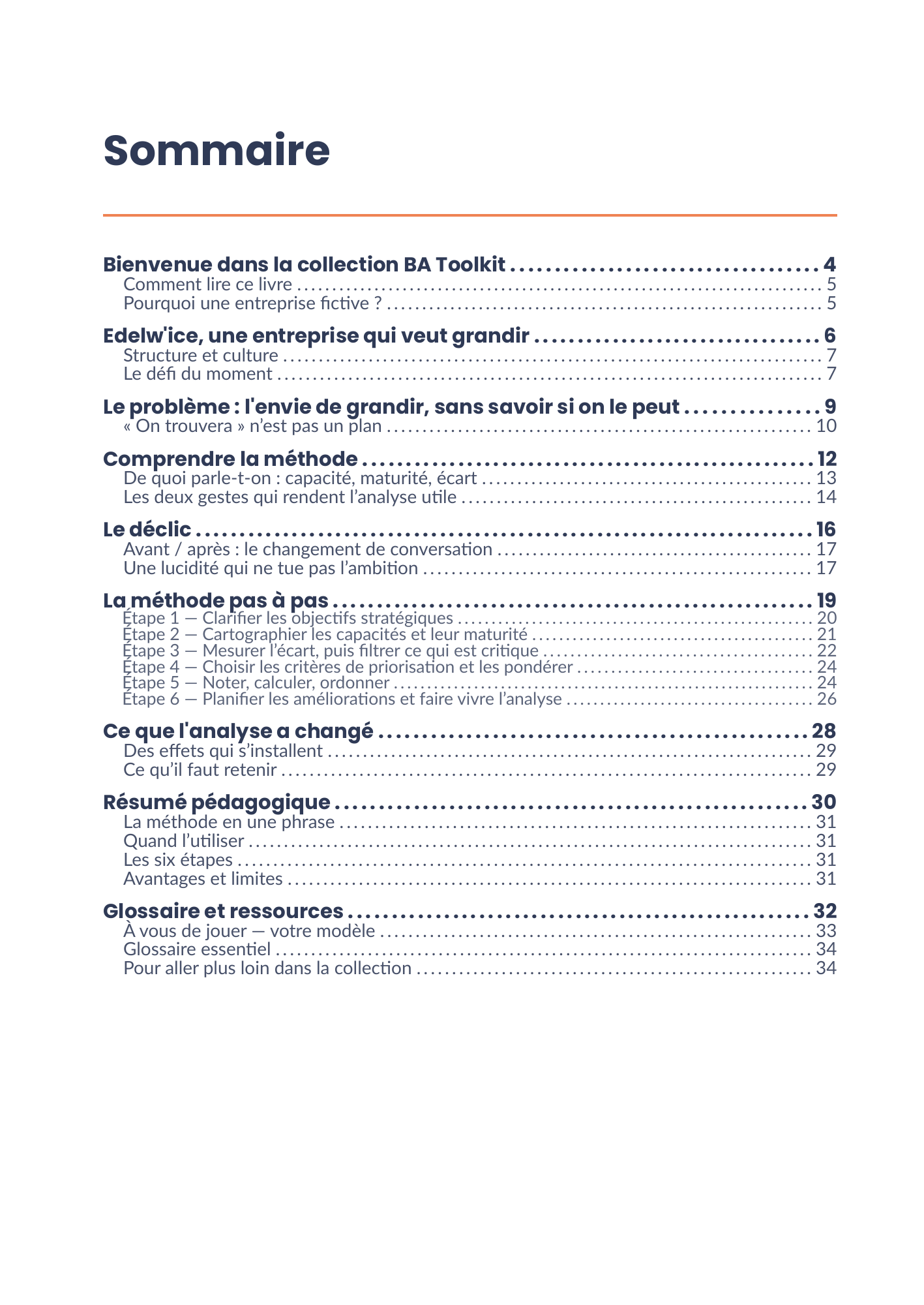 Sommaire complet de l'eBook 06 - Analyse de capacité de l'entreprise
