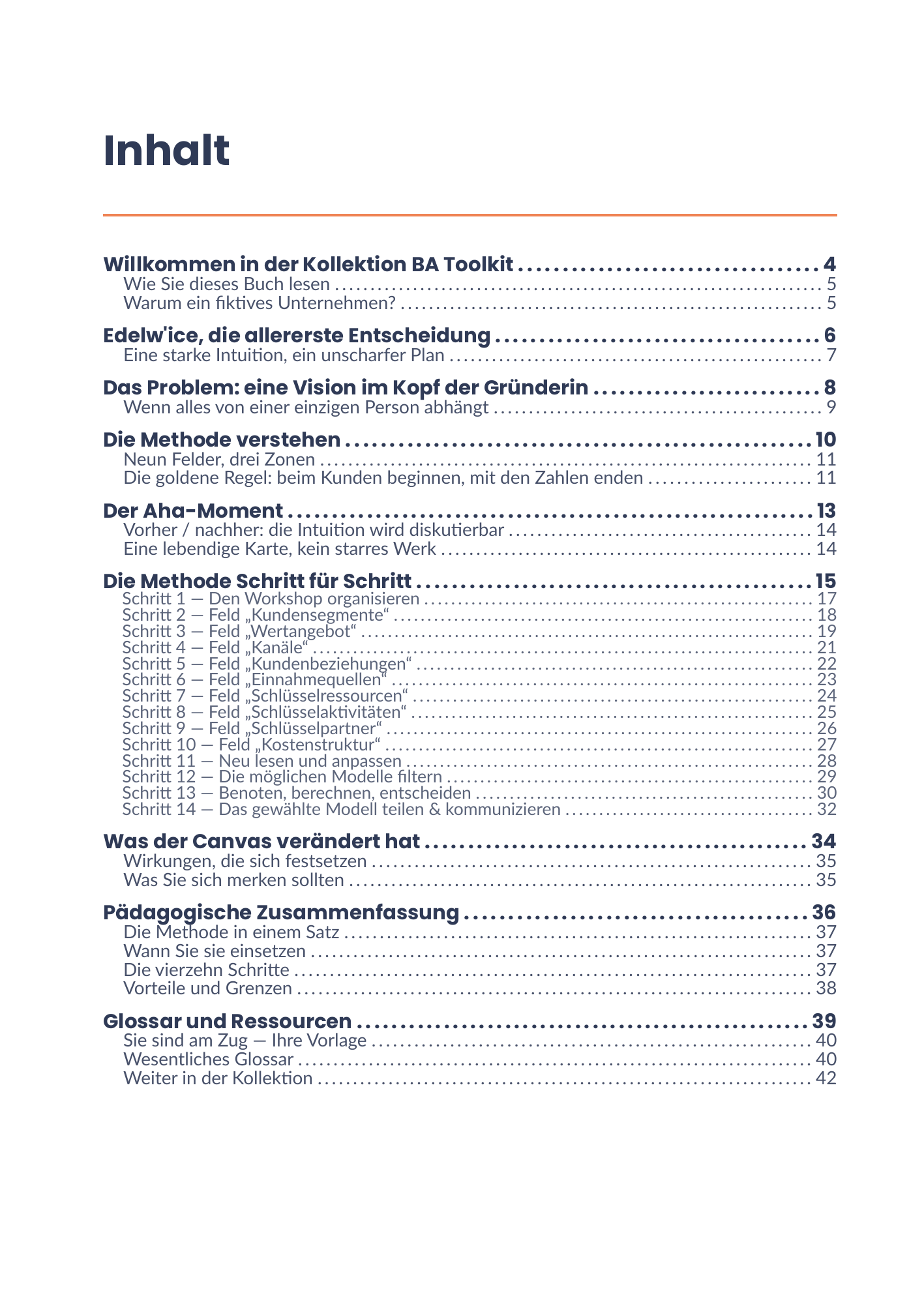 Vollständiges Inhaltsverzeichnis des E-Books 08 - Canvas Modèle d'Affaires