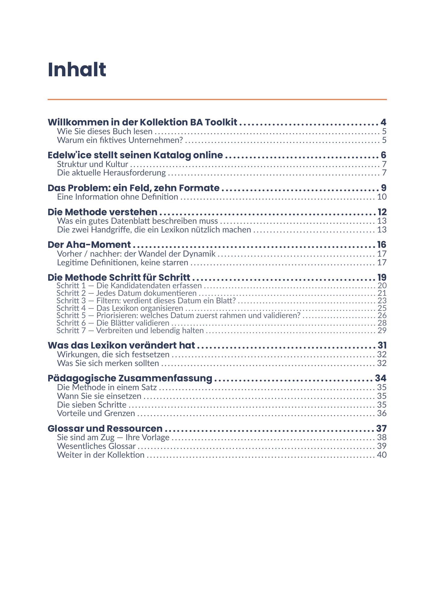 Vollständiges Inhaltsverzeichnis des E-Books 12 - Dictionnaire de données