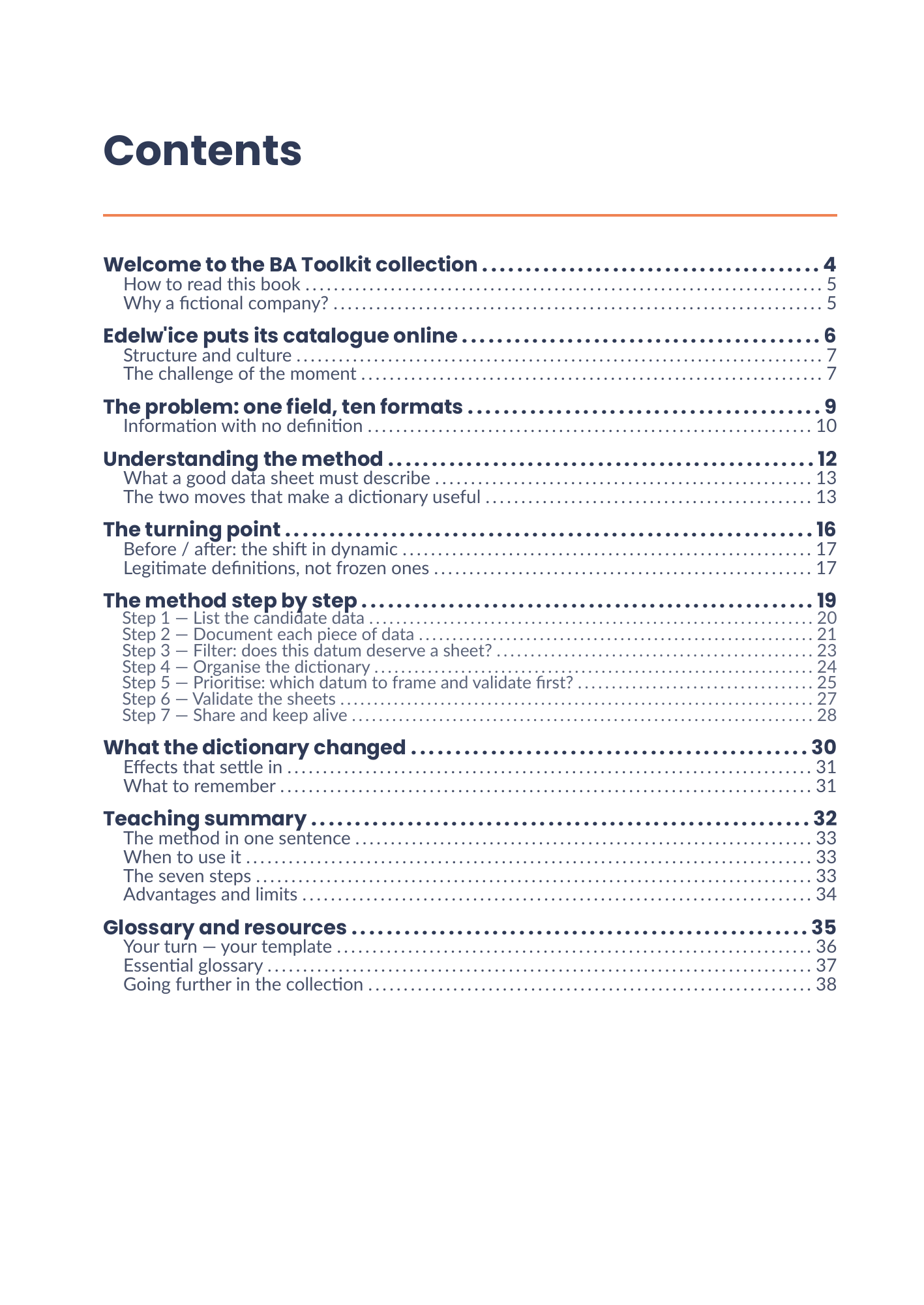 Full table of contents of the eBook 12 - Data Dictionary