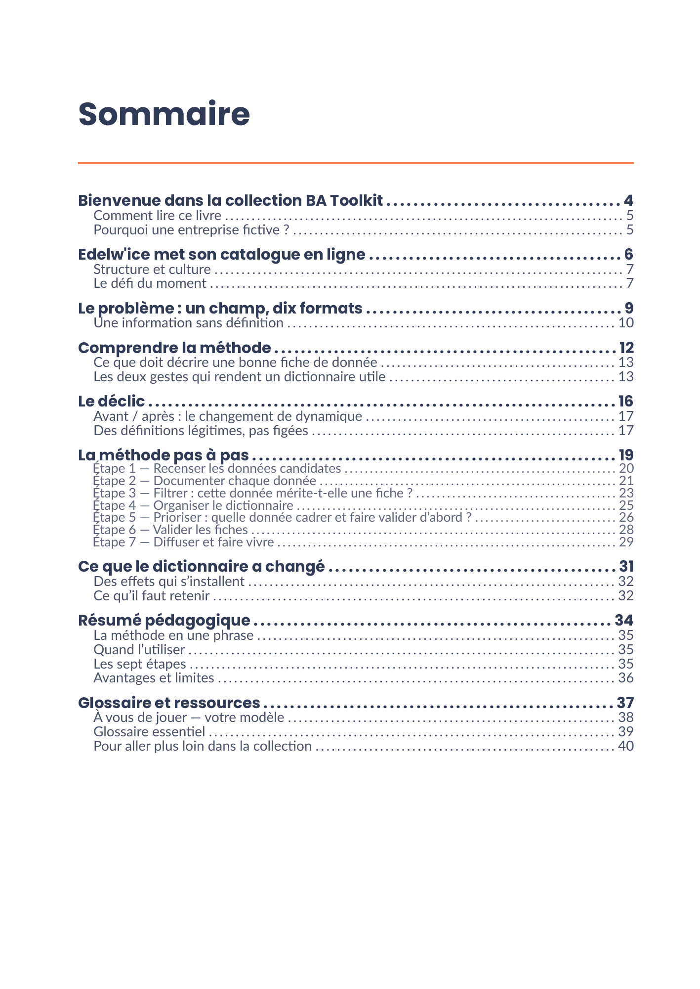 Sommaire complet de l'eBook 12 - Dictionnaire de données