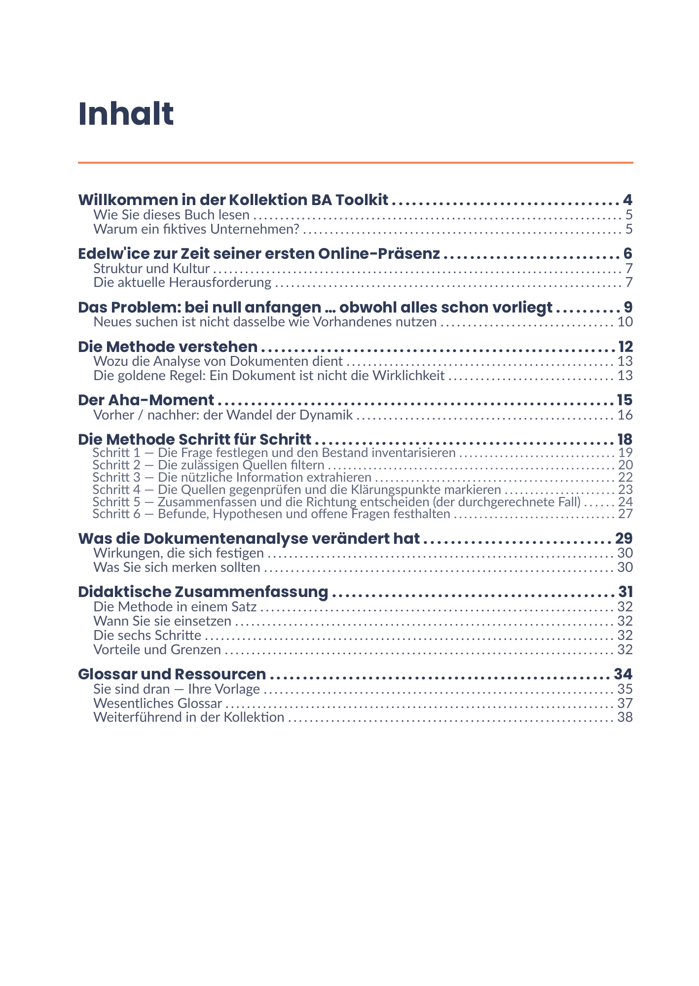 Vollständiges Inhaltsverzeichnis des E-Books 18 - Analyse de la documentation
