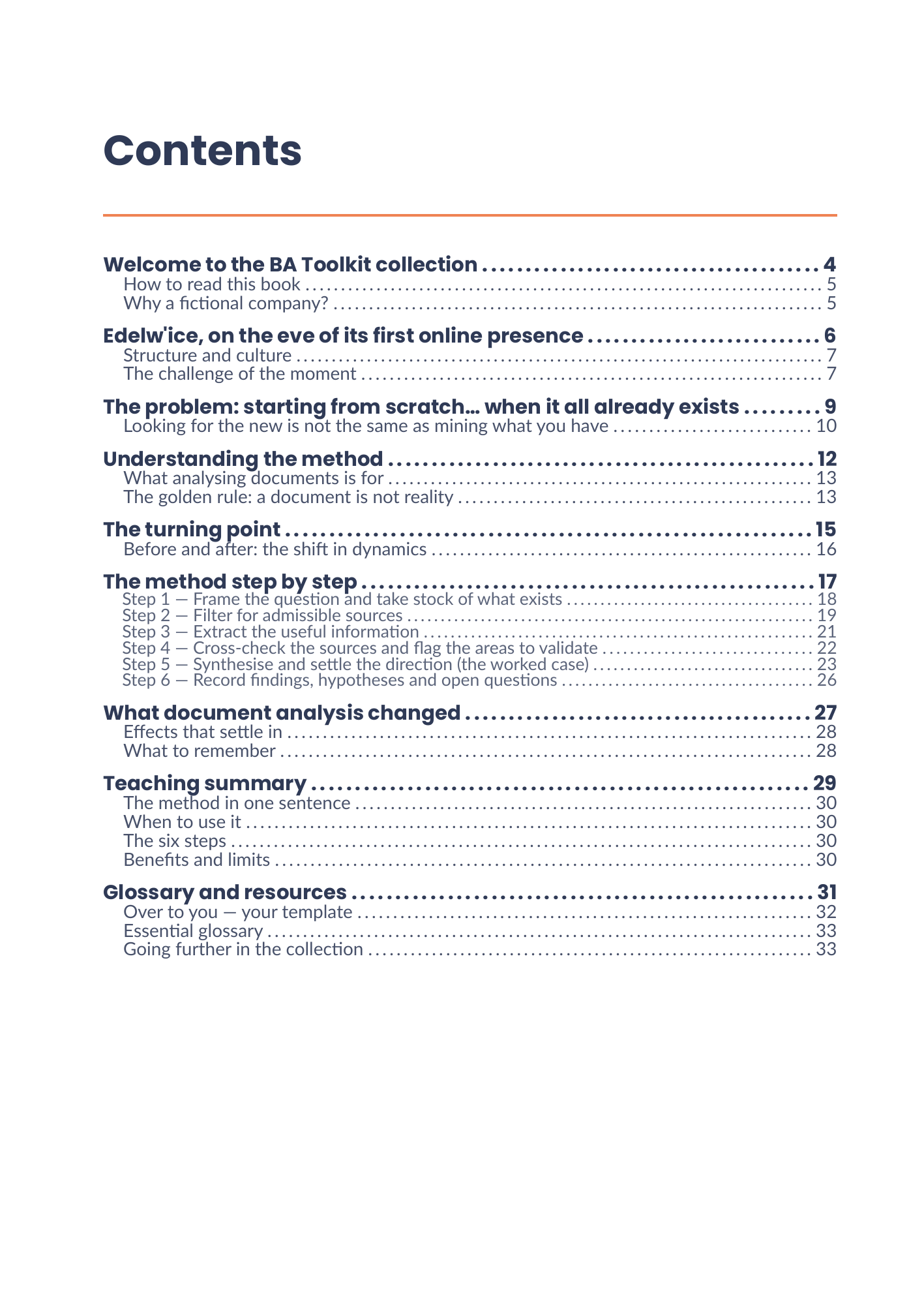 Full table of contents of the eBook 18 - Document Analysis
