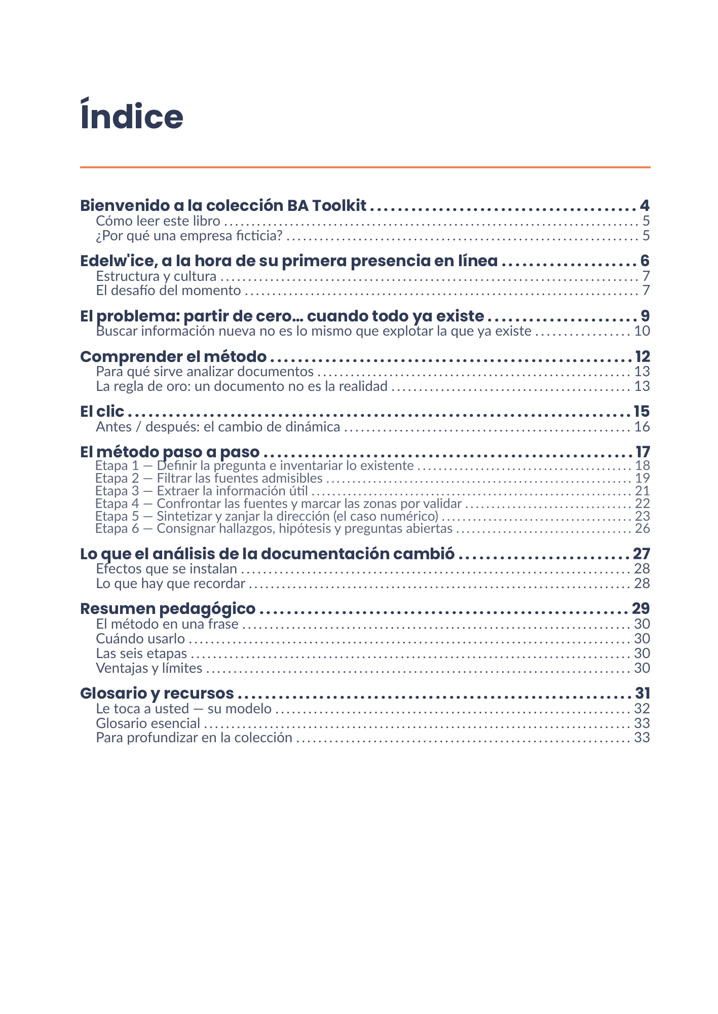 Índice completo del eBook 18 - Analyse de la documentation
