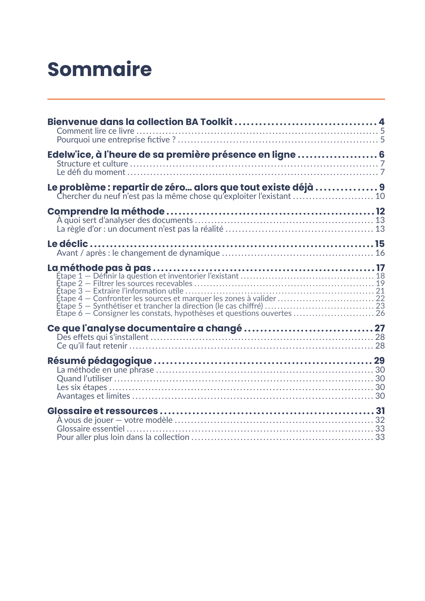 Sommaire complet de l'eBook 18 - Analyse de la documentation