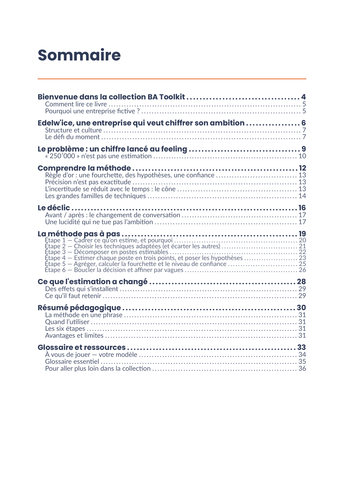 Sommaire complet de l'eBook 19 - Estimation