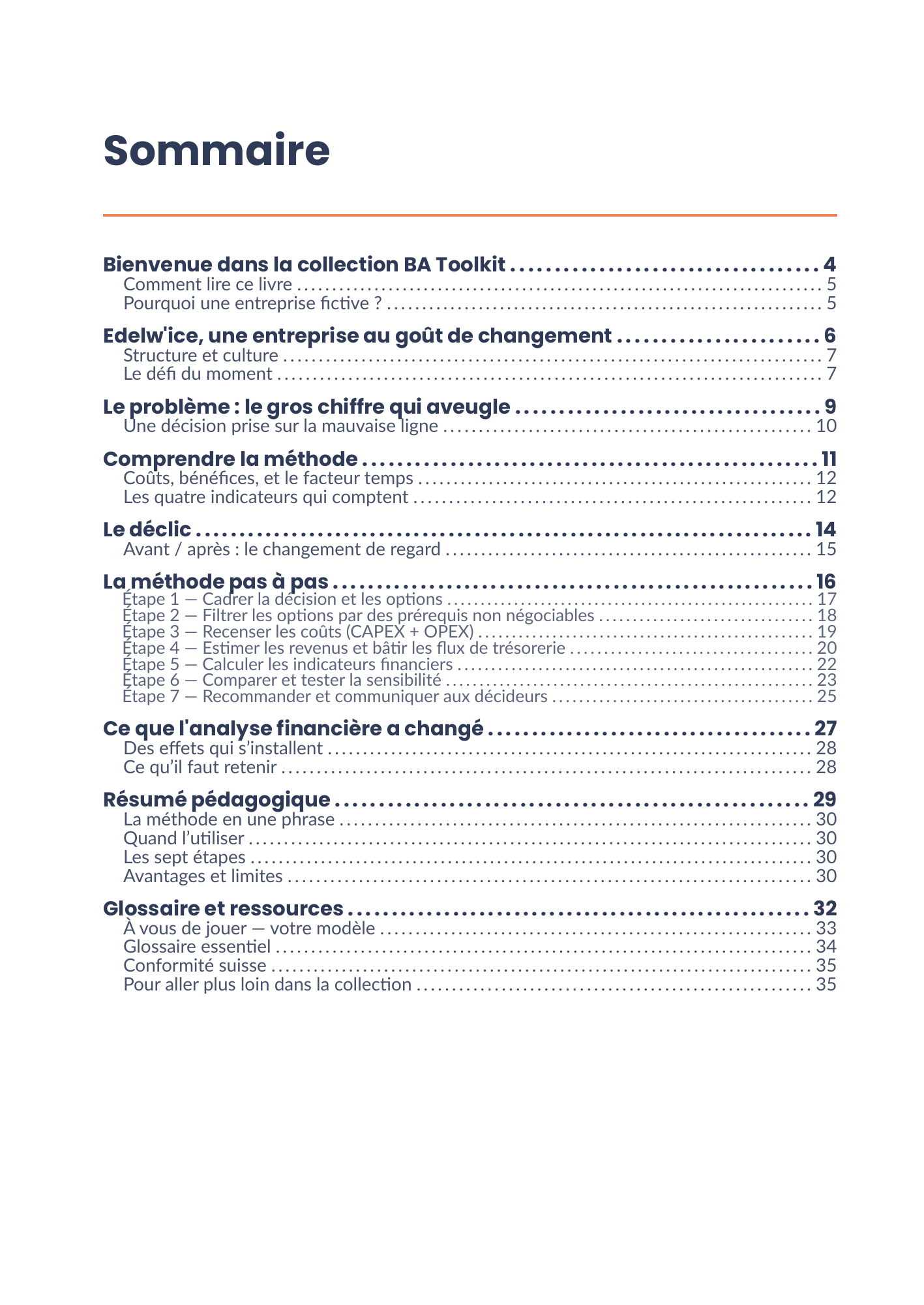Sommaire complet de l'eBook 20 - Analyse financière