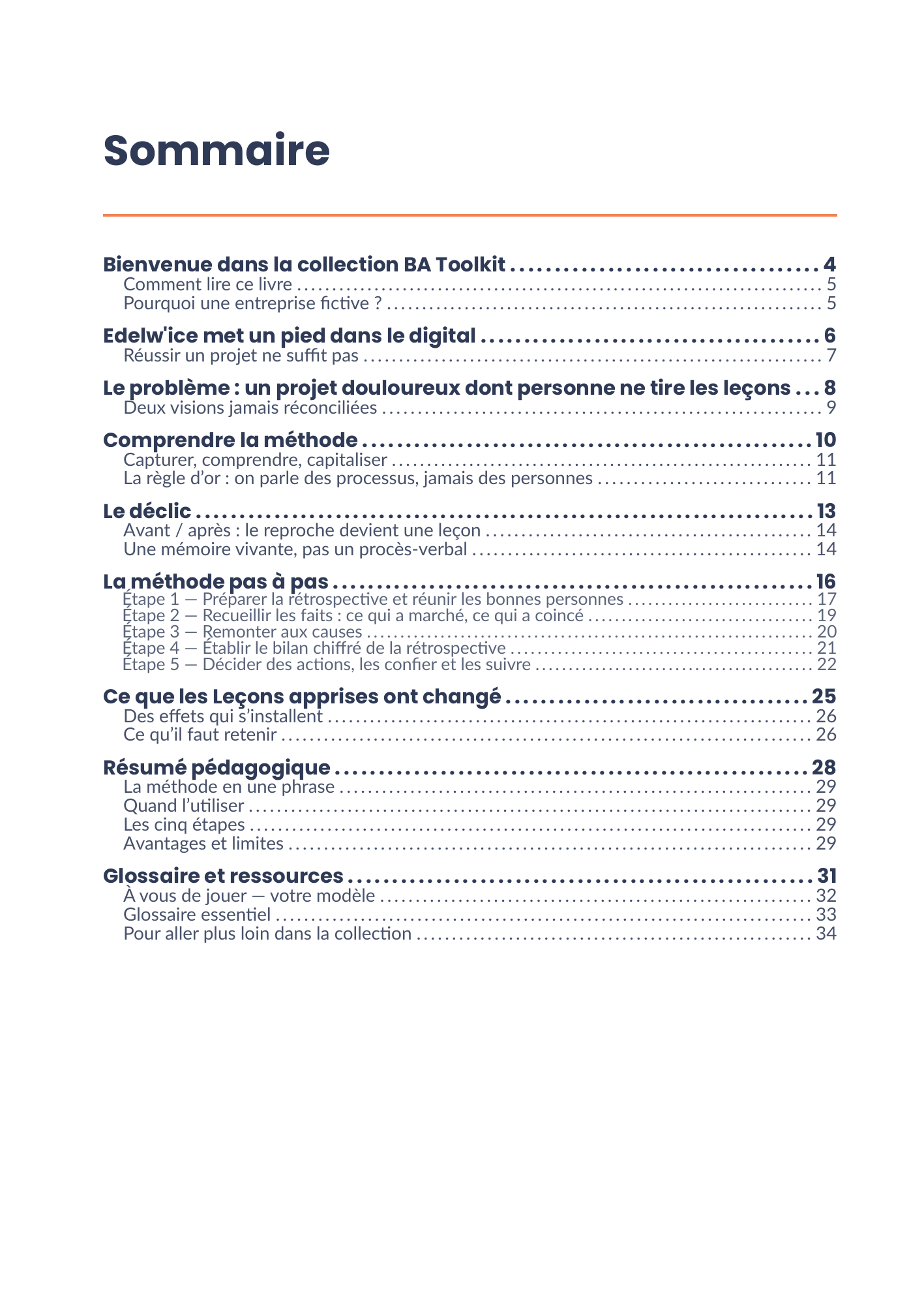 Sommaire complet de l'eBook 27 - Leçons apprises