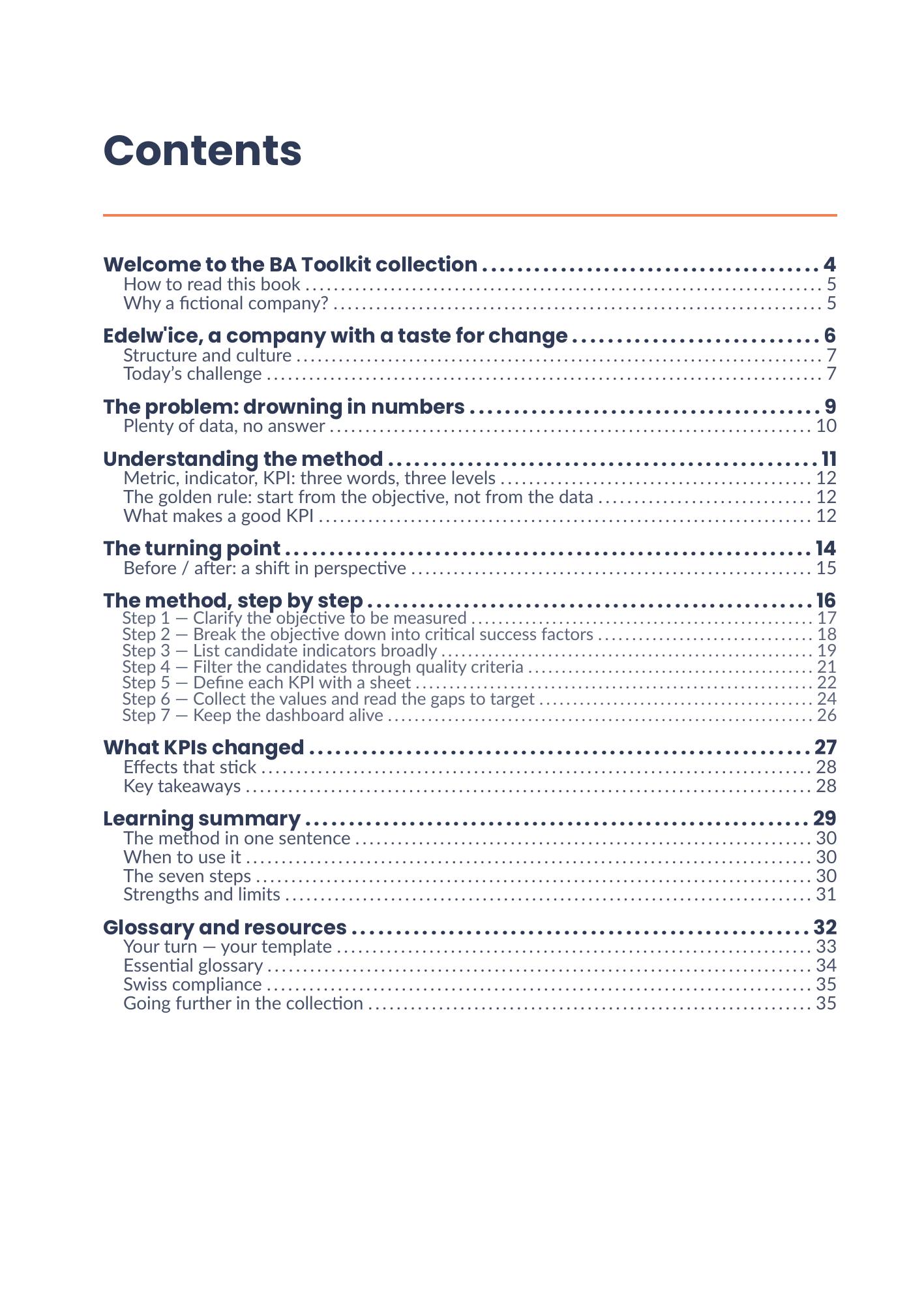 Full table of contents of the eBook 28 - Metrics and Key Performance Indicators (KPIs)